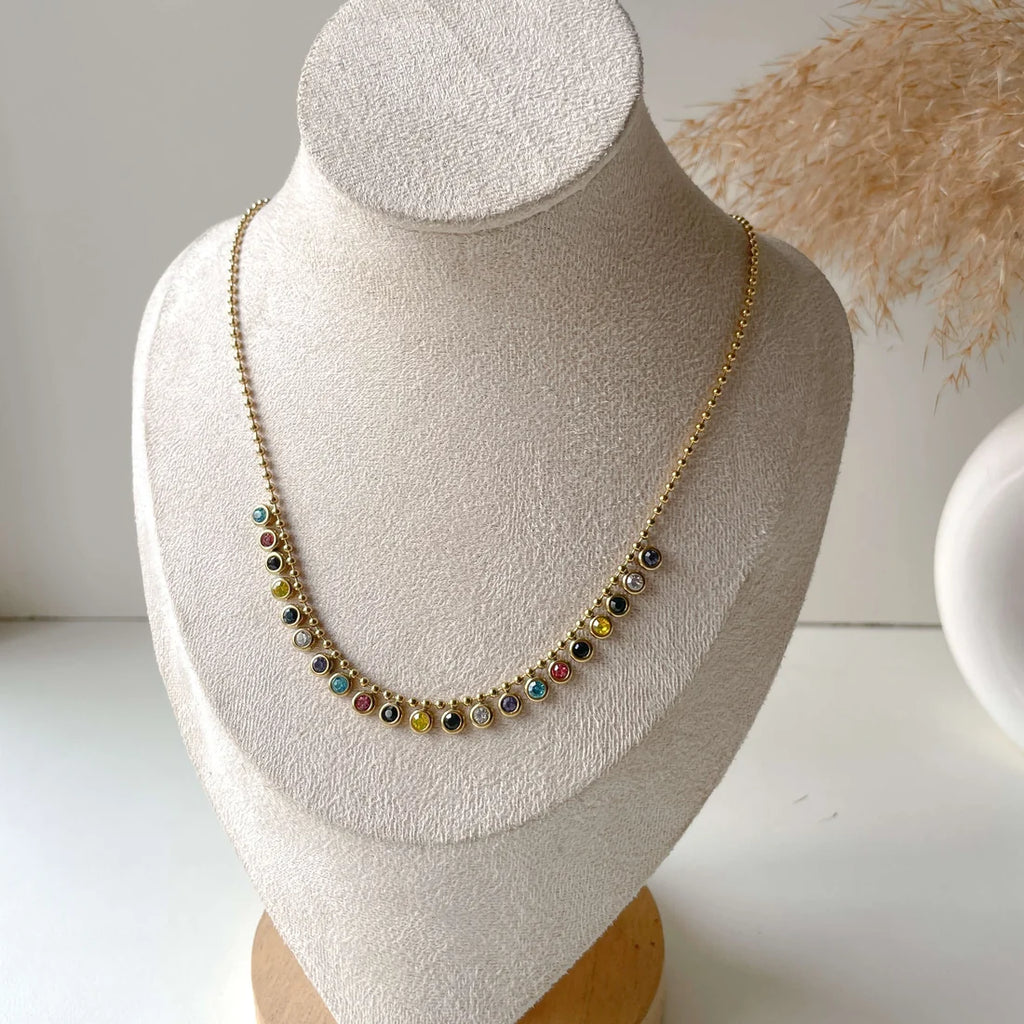 Anti-Tarnish Gold Multi Stone Necklace