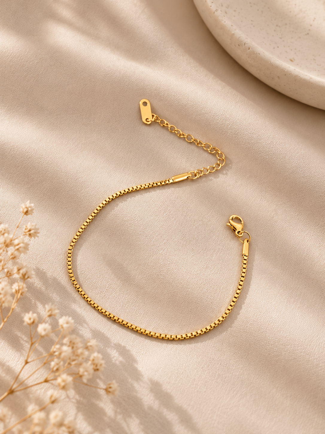 Anti-Tarnish Gold Square Box Adjustable Bracelet