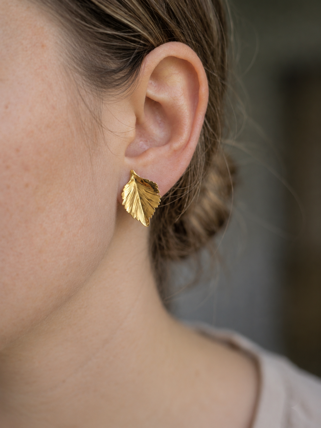Anti-Tarnish Gold Leaf Stud Earring