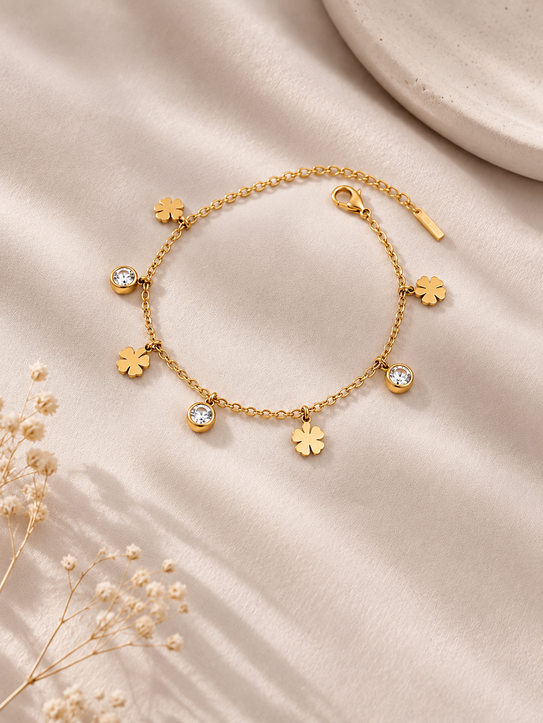 Anti-Tarnish Gold Clover Adjustable Bracelet