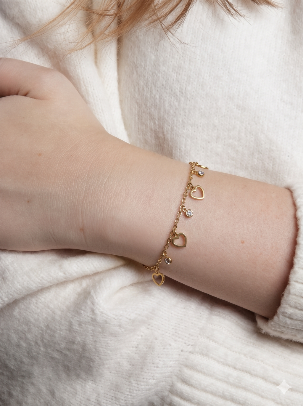 Anti-Tarnish Gold Heart Stone Adjustable Bracelet