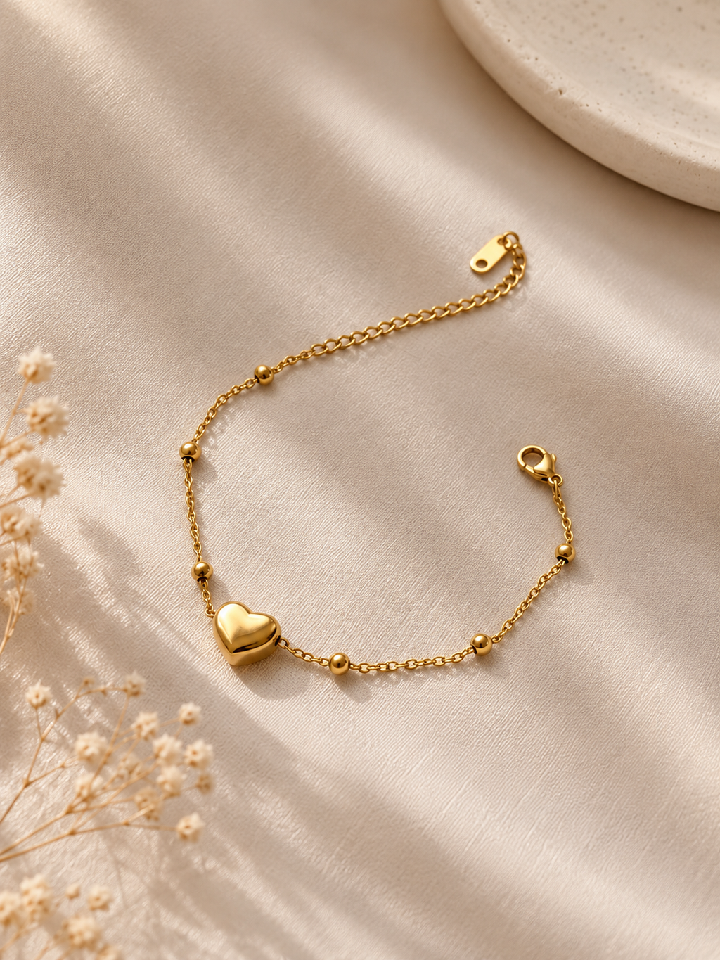 Anti-Tarnish Gold Heart Adjustable Bracelet