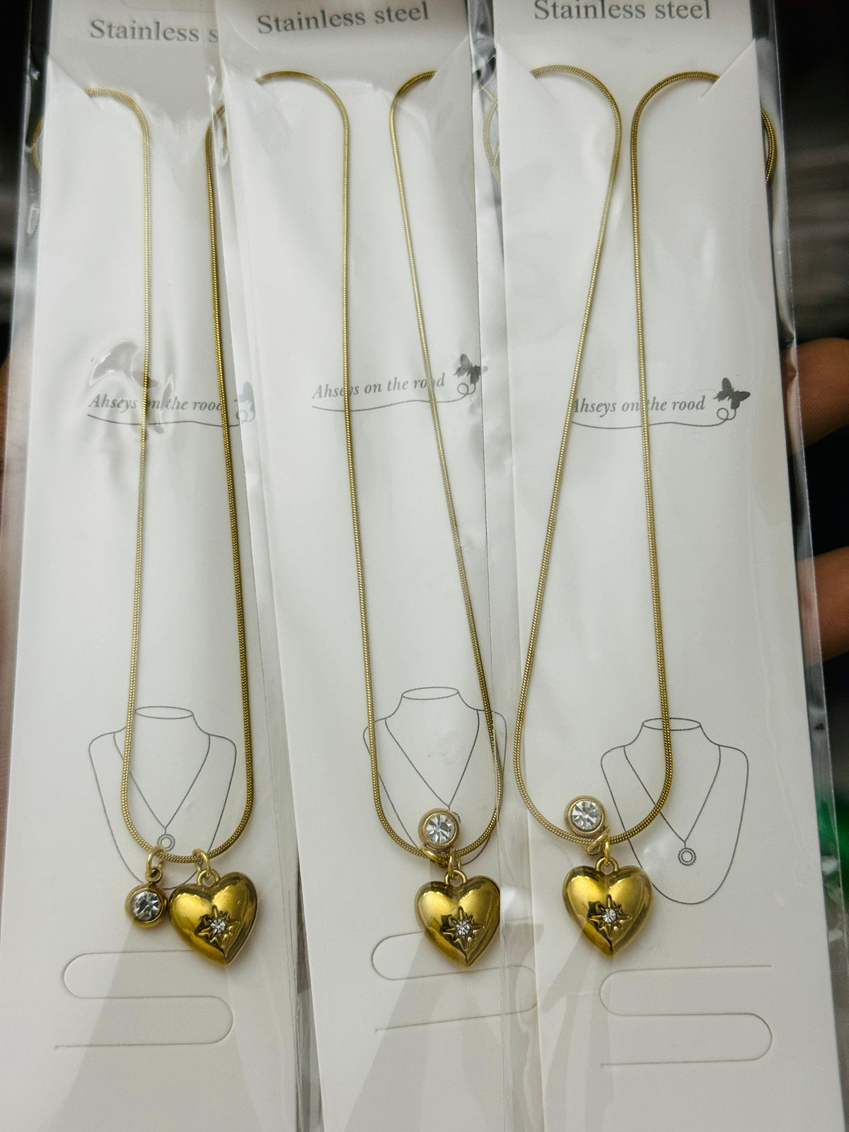 Anti-Tarnish Heart Stone Pendant Necklace