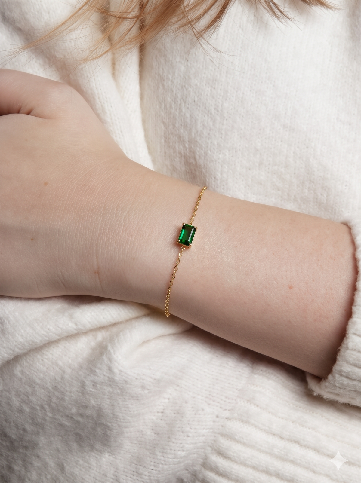 Anti-Tarnish Gold Green Diamond Stone Adjustable Bracelet
