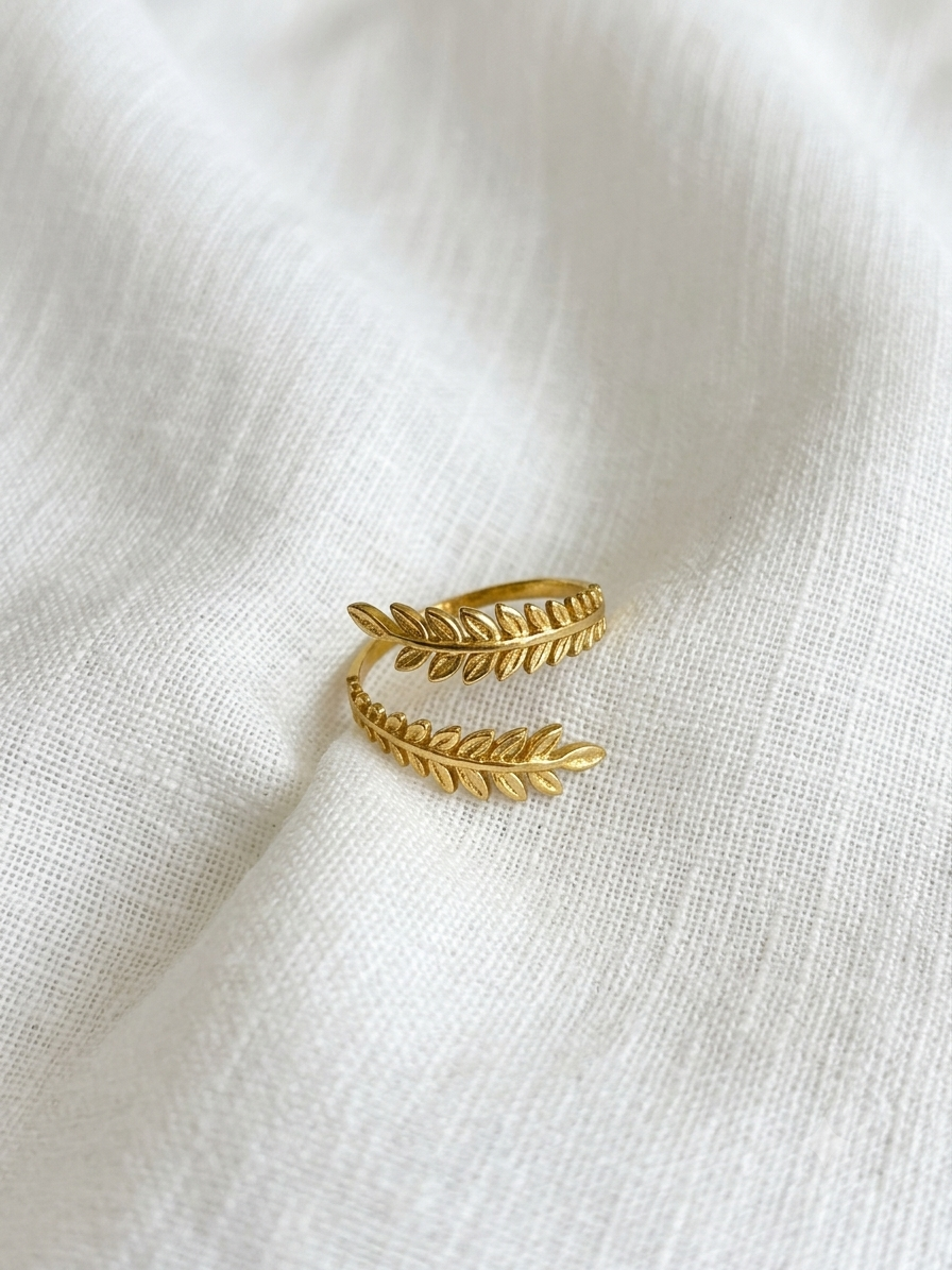 Anti-Tarnish Gold Leaf Finger Ring Adjustable Size
