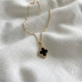 Anti-Tarnish Gold Double Side Black & White Stone Pendant Necklace