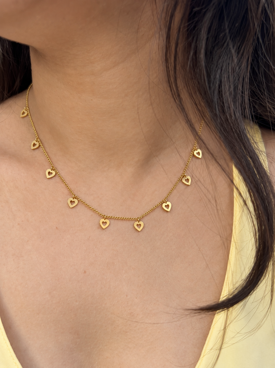 Anti-Tarnish Gold Heart Charms Necklace