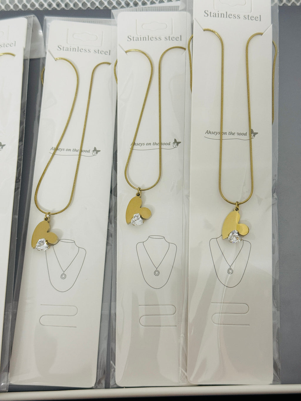 Anti-Tarnish Stone Heart Pendant Necklace