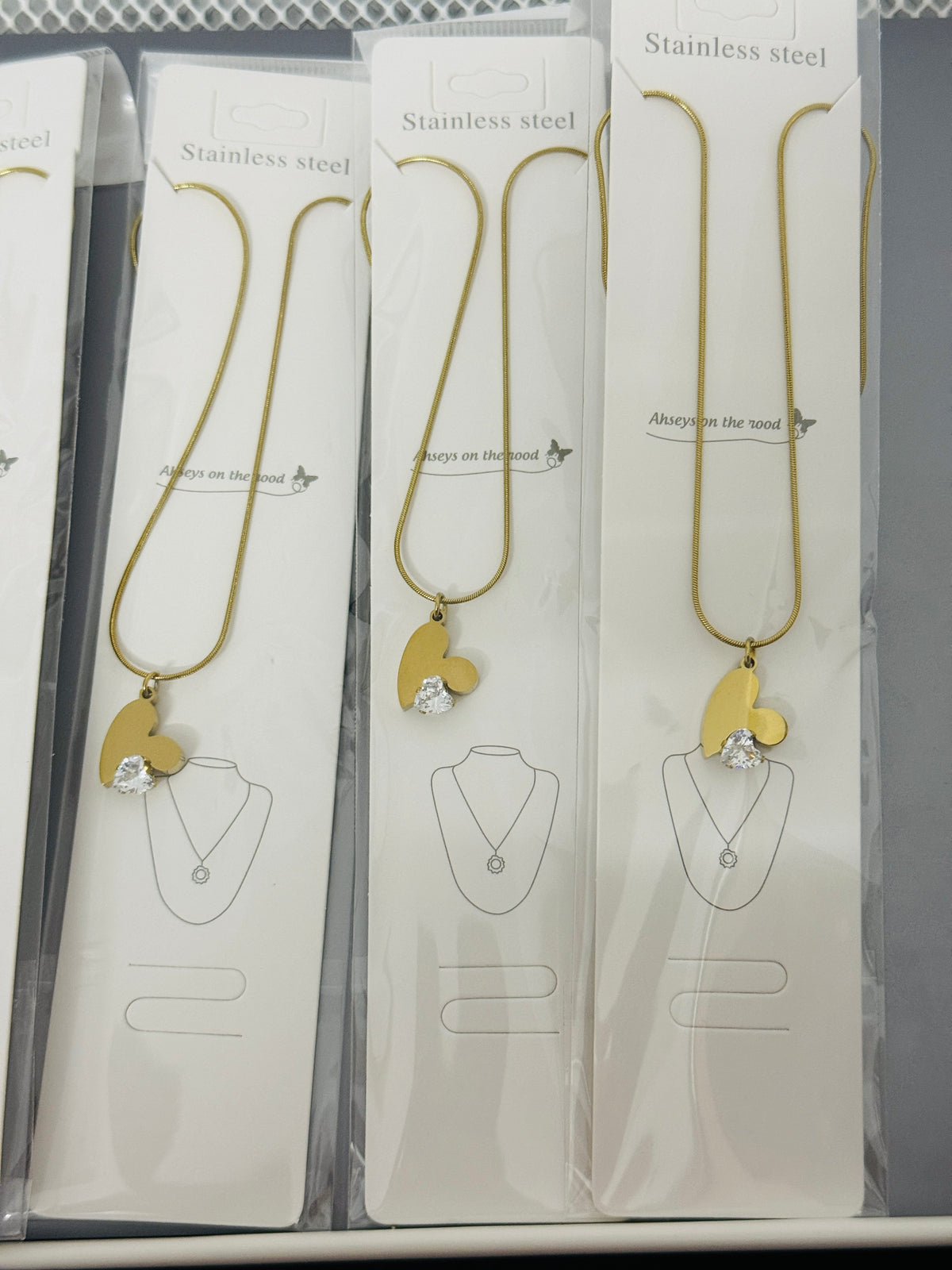Anti-Tarnish Stone Heart Pendant Necklace