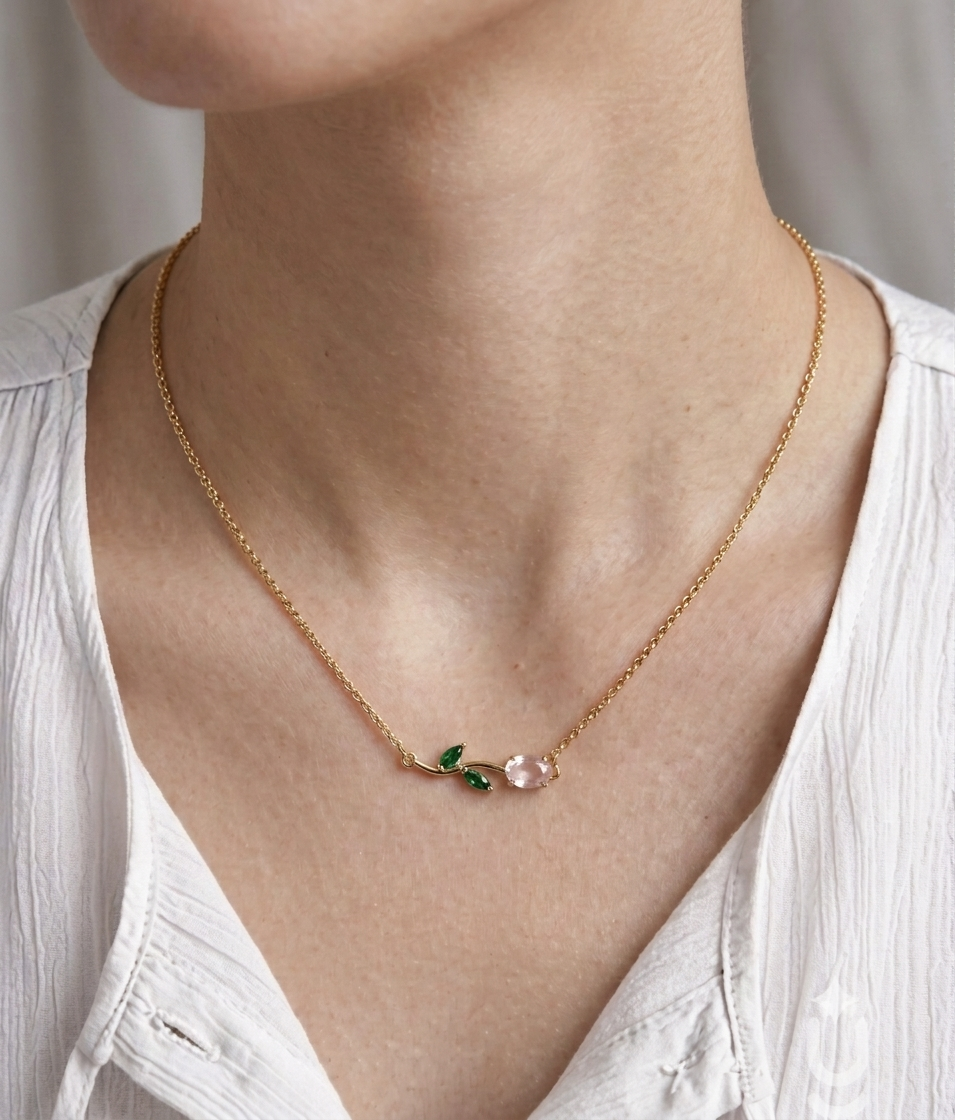 Anti-Tarnish Gold Tulip Stone Pendant Necklace