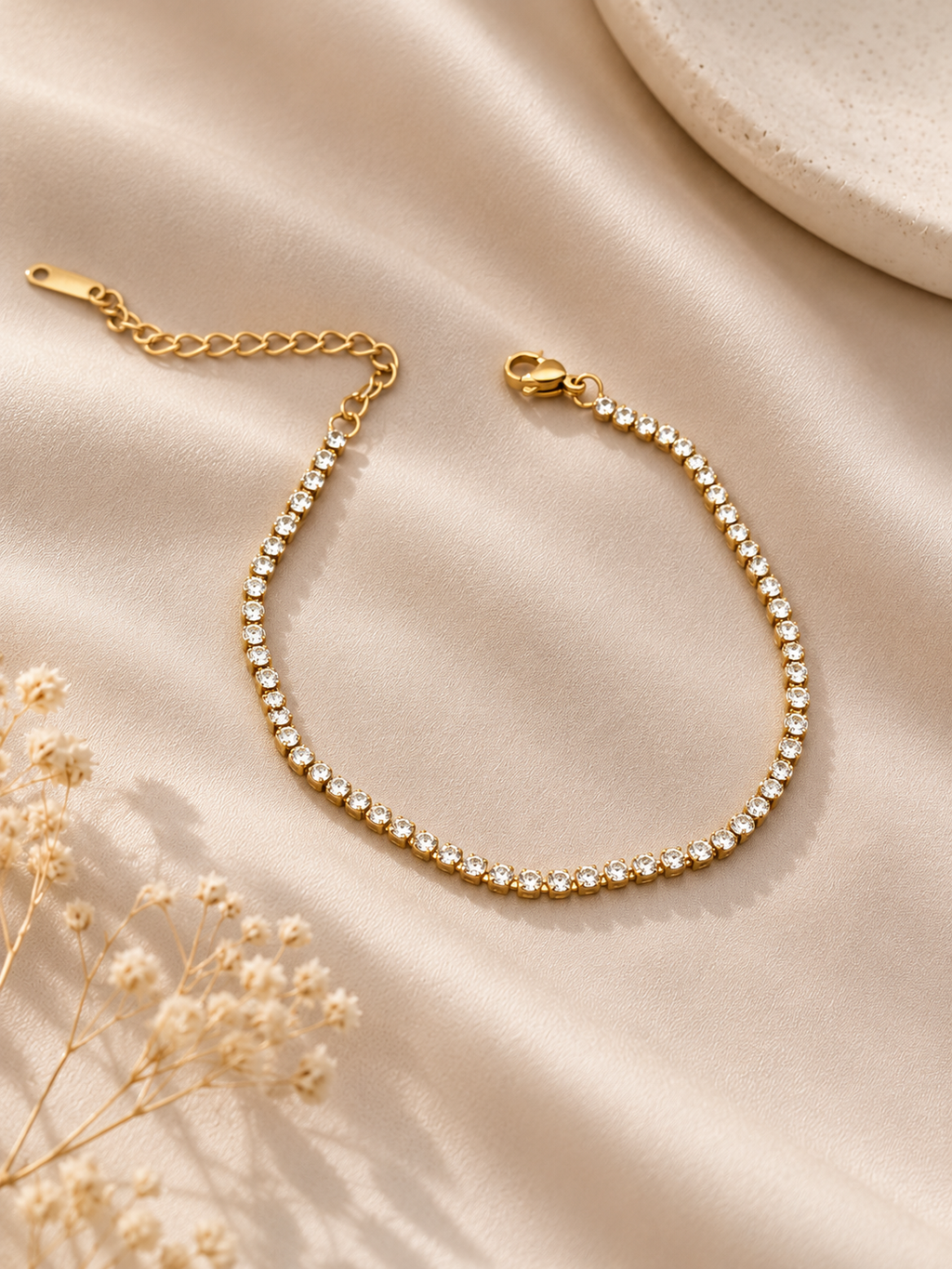 Anti-Tarnish Gold Stone Tennis Adjustable Bracelet