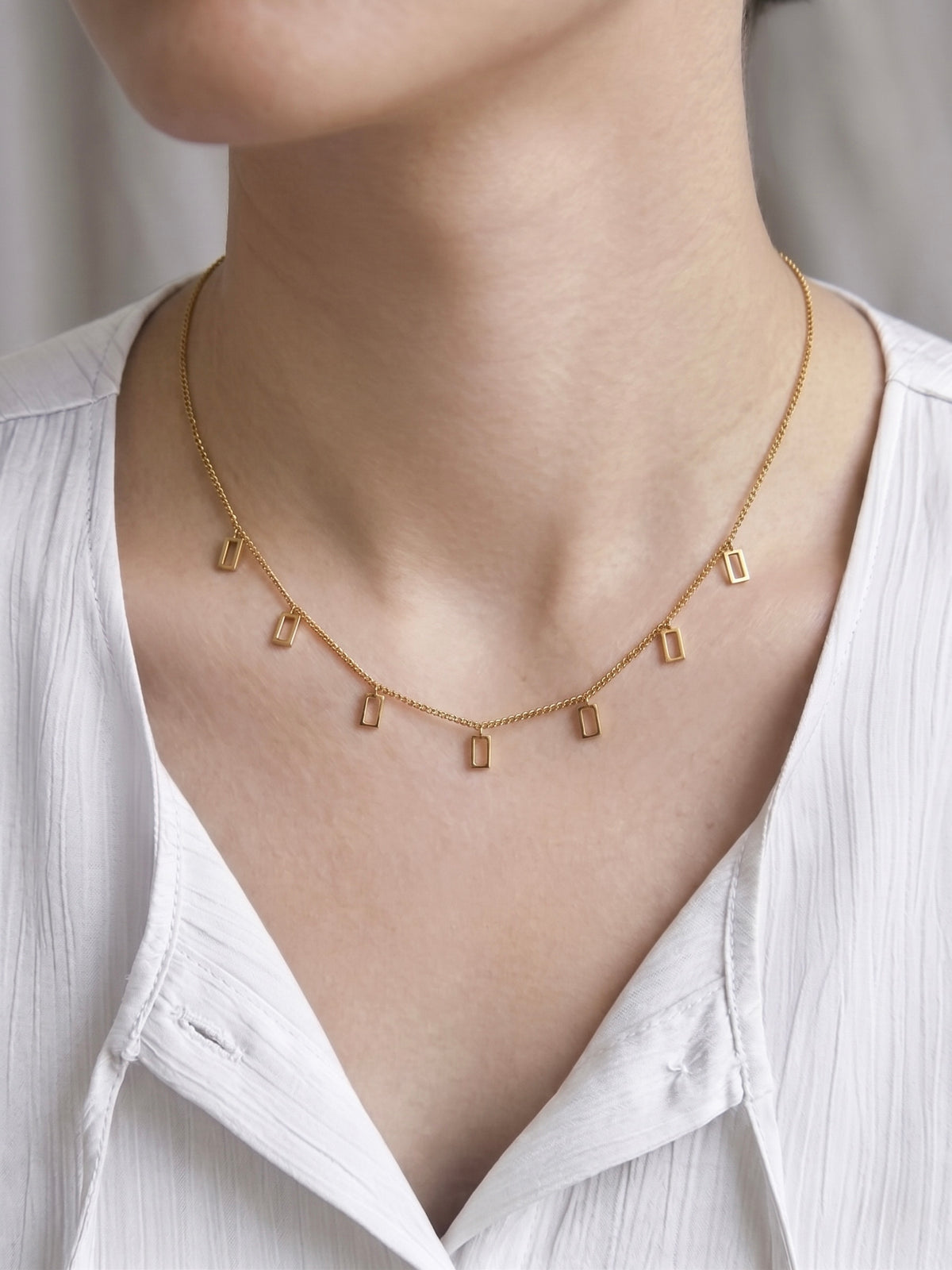 Anti-Tarnish Gold Rectangle Charms Necklace