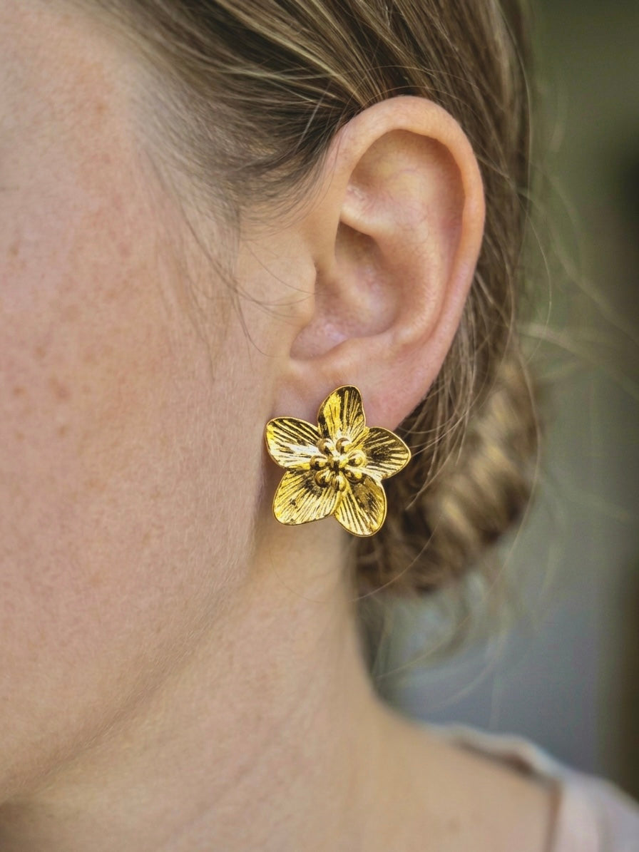 Anti-Tarnish Gold Flower Stud