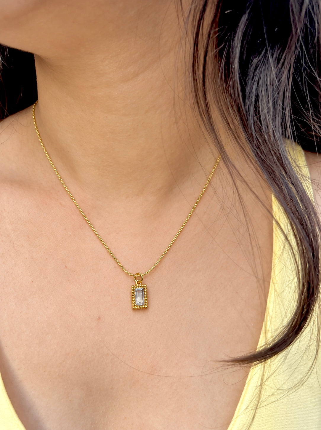 Anti-Tarnish Gold Rectangle Pendant Necklace