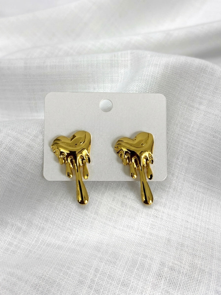 Anti-Tarnish Gold Melting Heart Stud