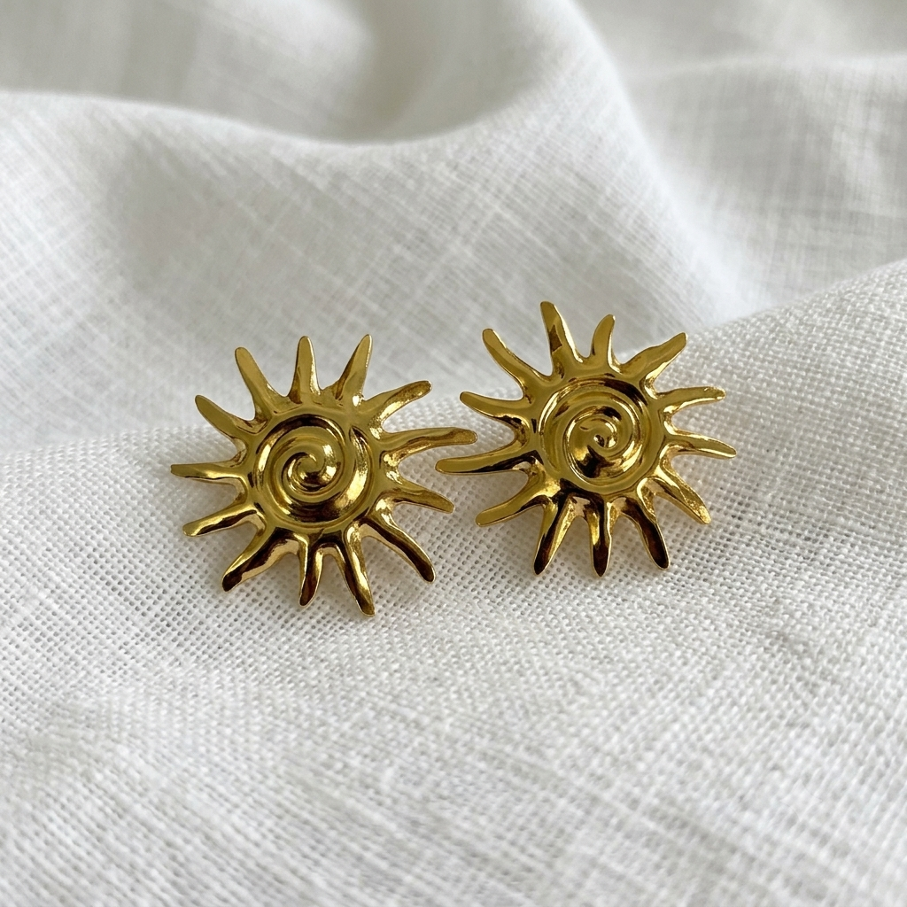 Anti-Tarnish Gold Sun Stud