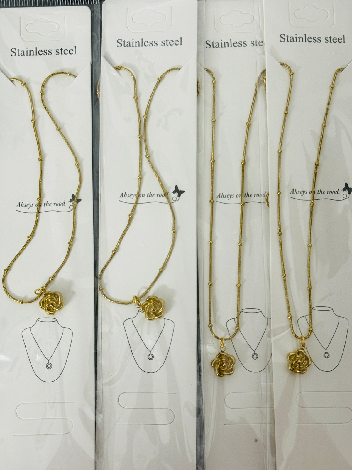 Anti-Tarnish Gold Rose Pendant Necklace