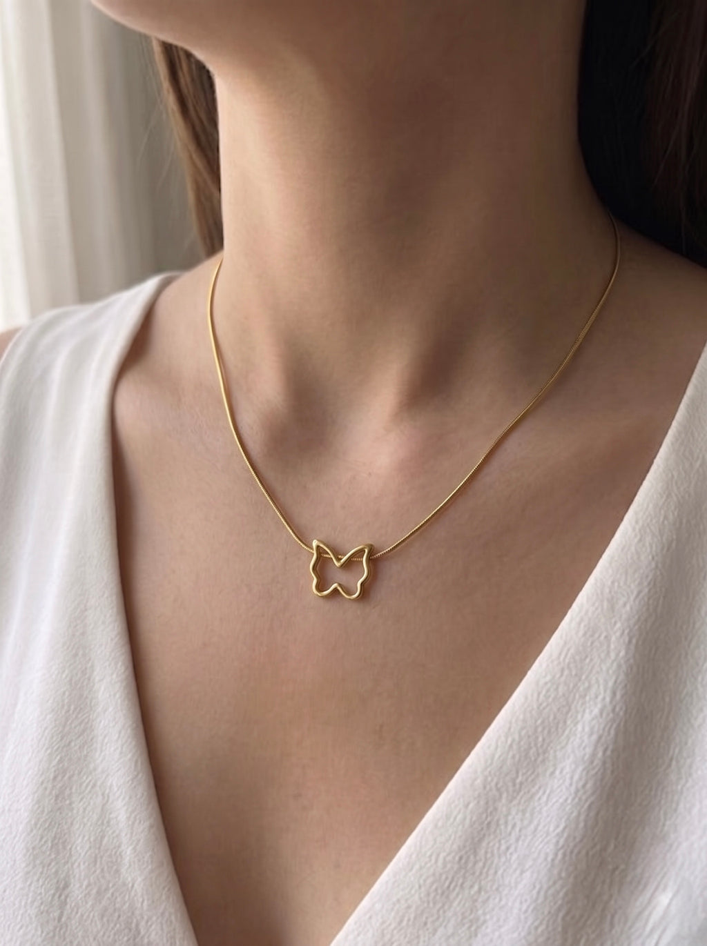 Anti-Tarnish Gold Butterfly Pendant Necklace