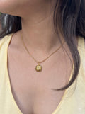 Anti-Tarnish Gold Square Pendant Necklace