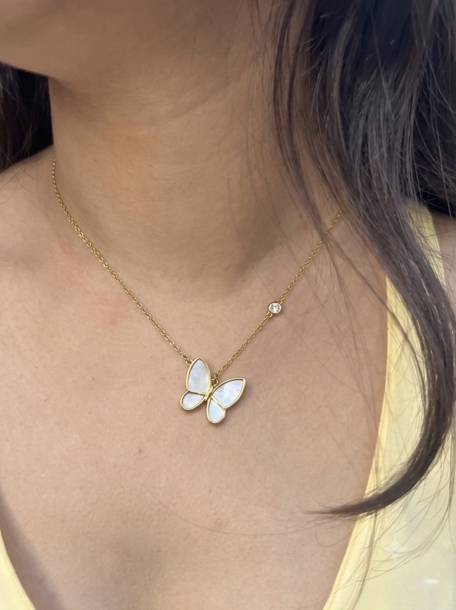 Anti-Tarnish Gold White Butterfly Pendant Necklace
