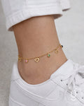 Anti-Tarnish Gold Heart Multi Stone Anklet size Adjustable-1pc