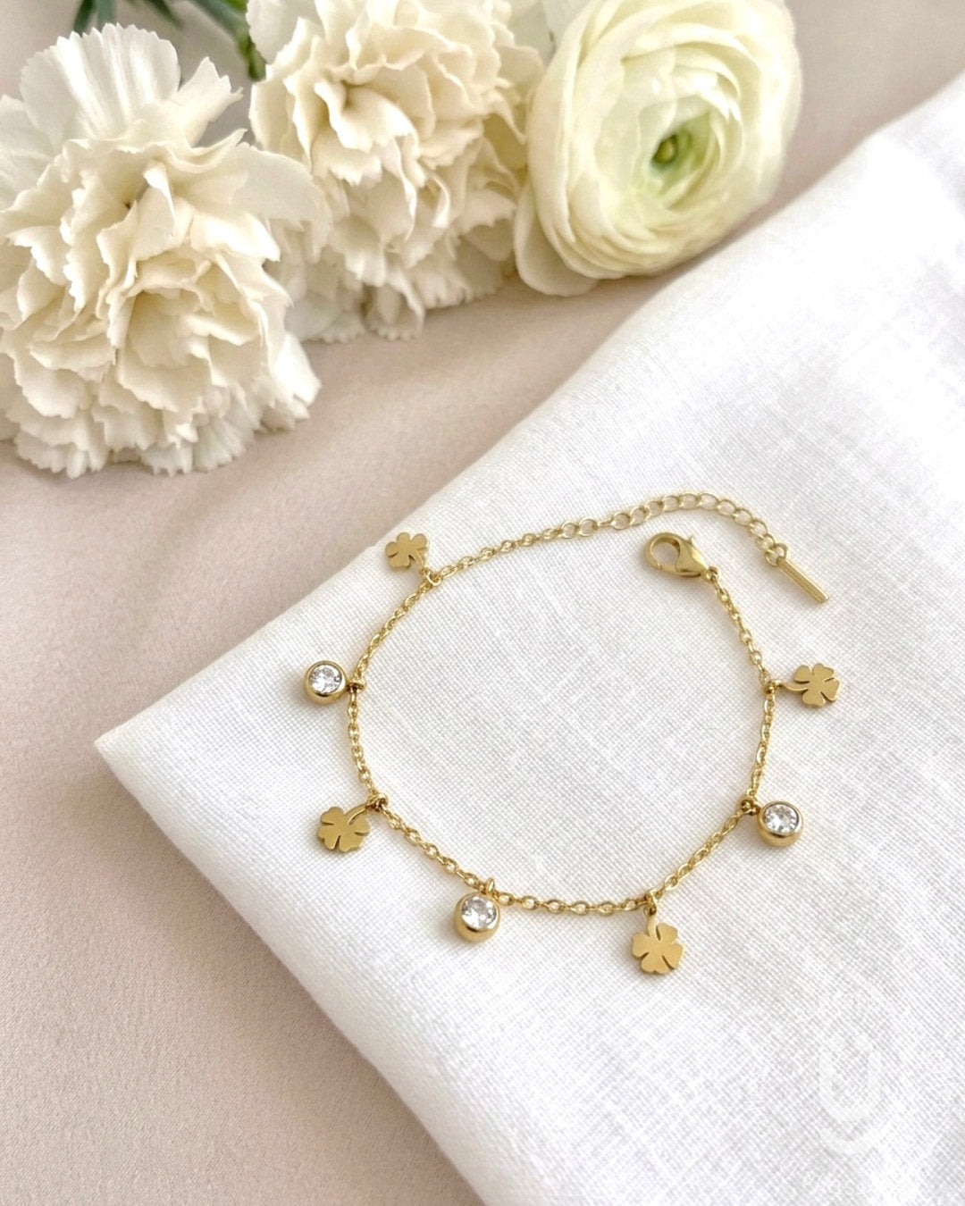 Anti-Tarnish Gold Clover Adjustable Bracelet