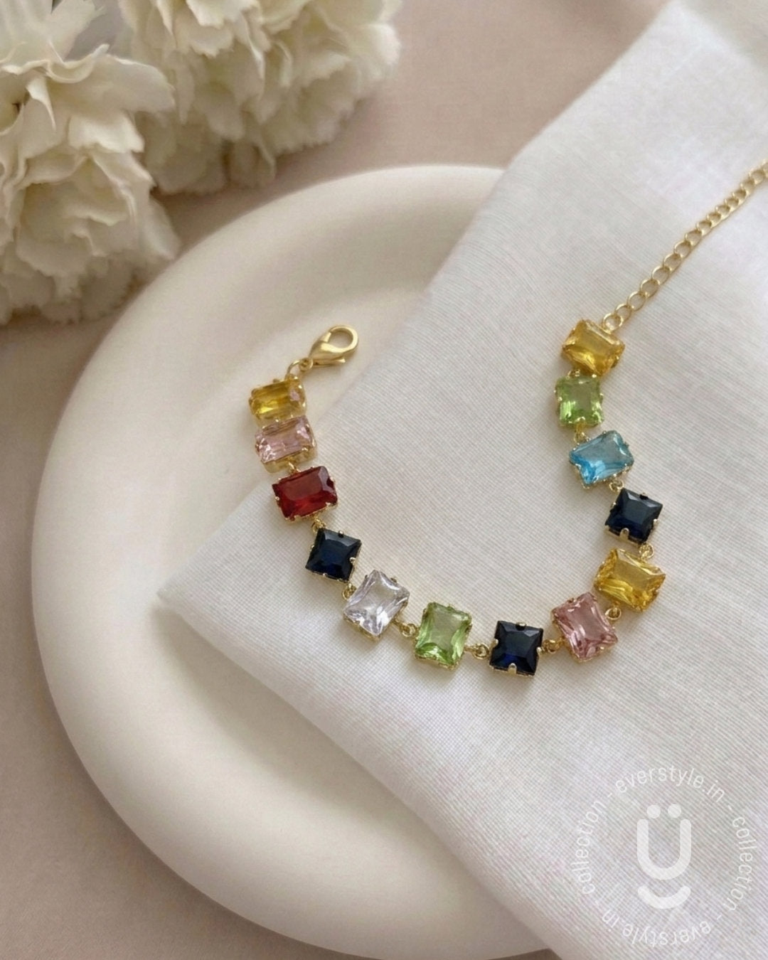 Anti-Tarnish Gold Multi Stone Adjustable Bracelet
