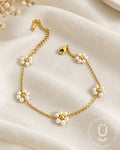 Anti-Tarnish Gold Flower Pearl Adjustable Bracelet