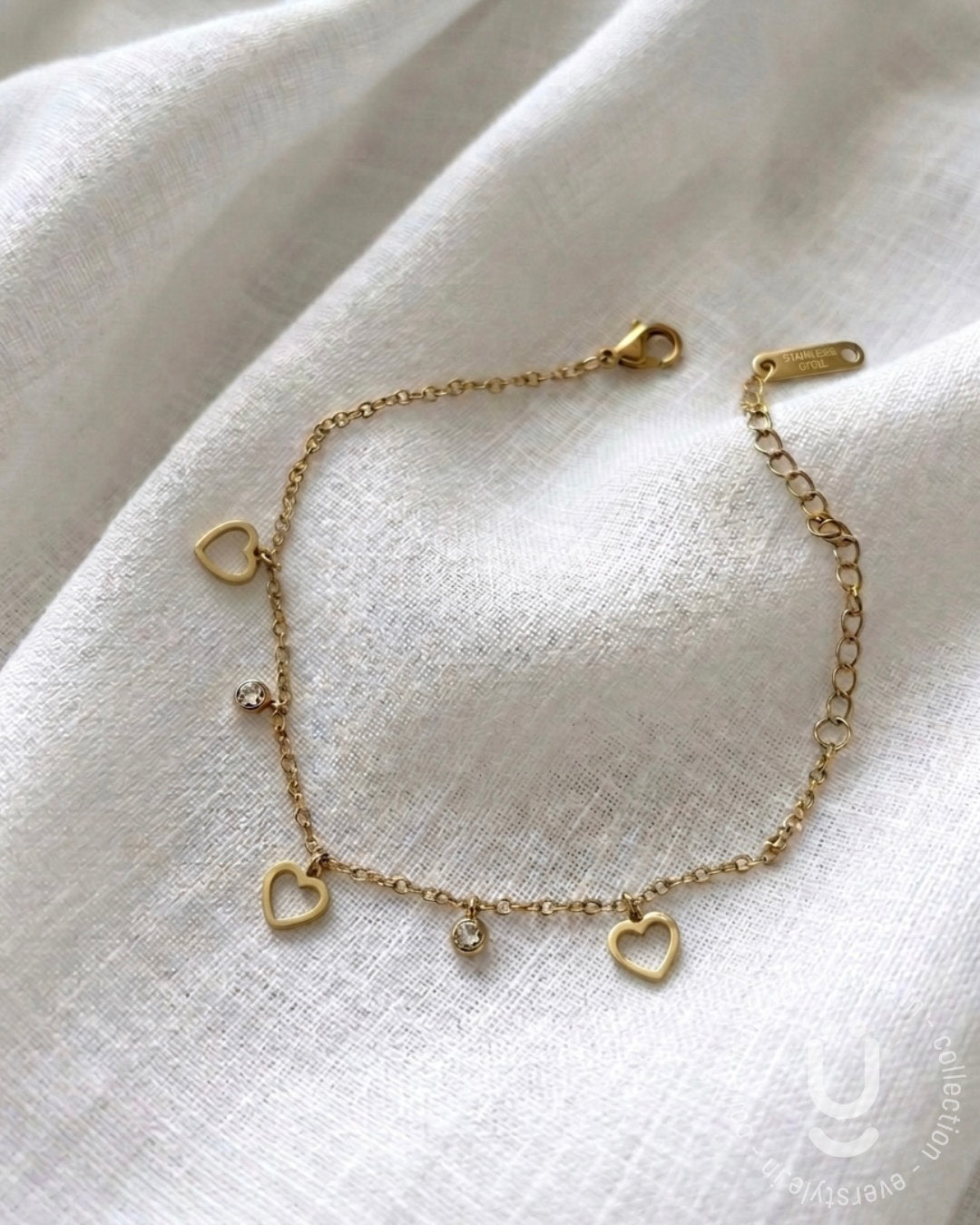 Anti-Tarnish Gold Heart Stone Adjustable Bracelet