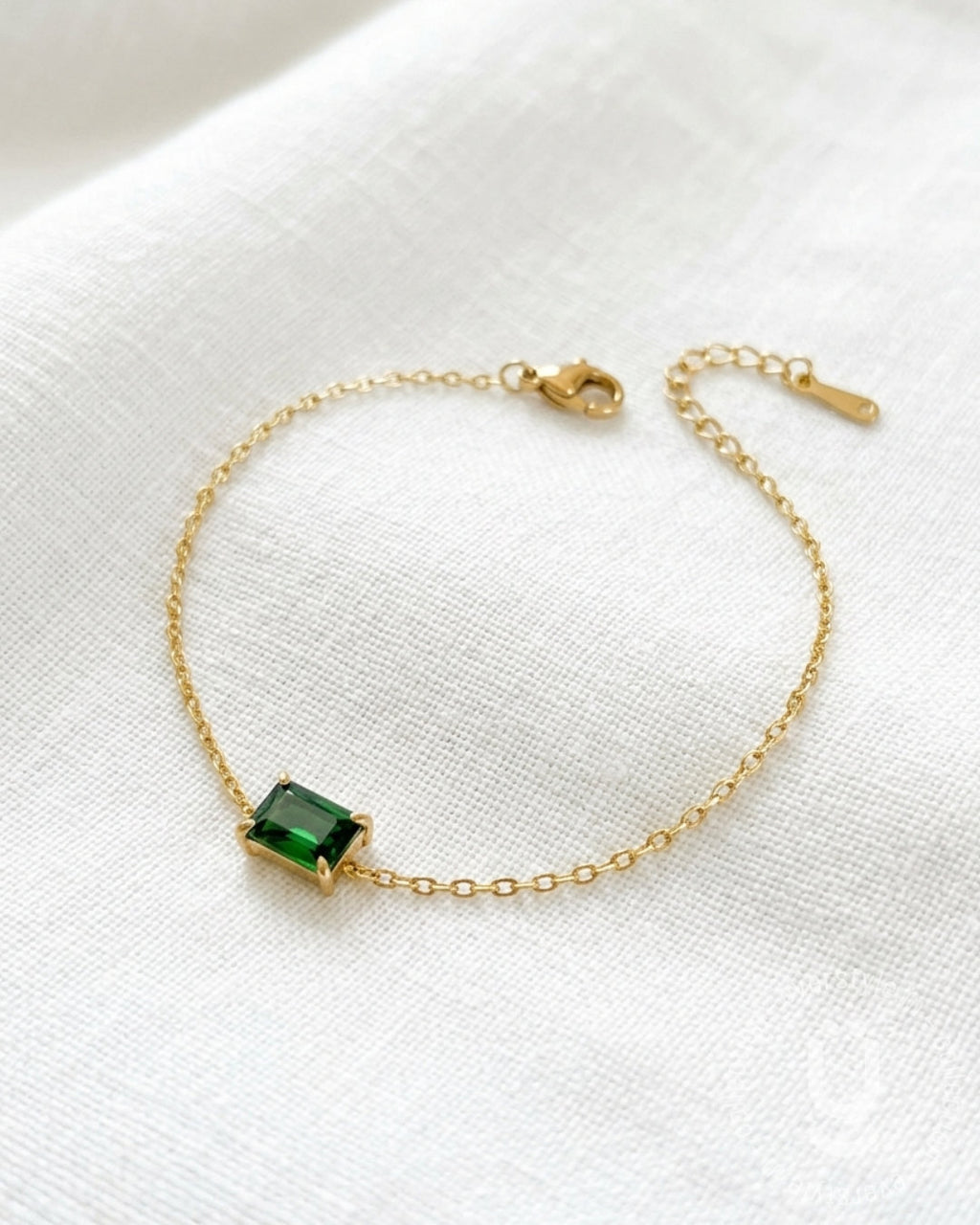 Anti-Tarnish Gold Green Diamond Stone Adjustable Bracelet