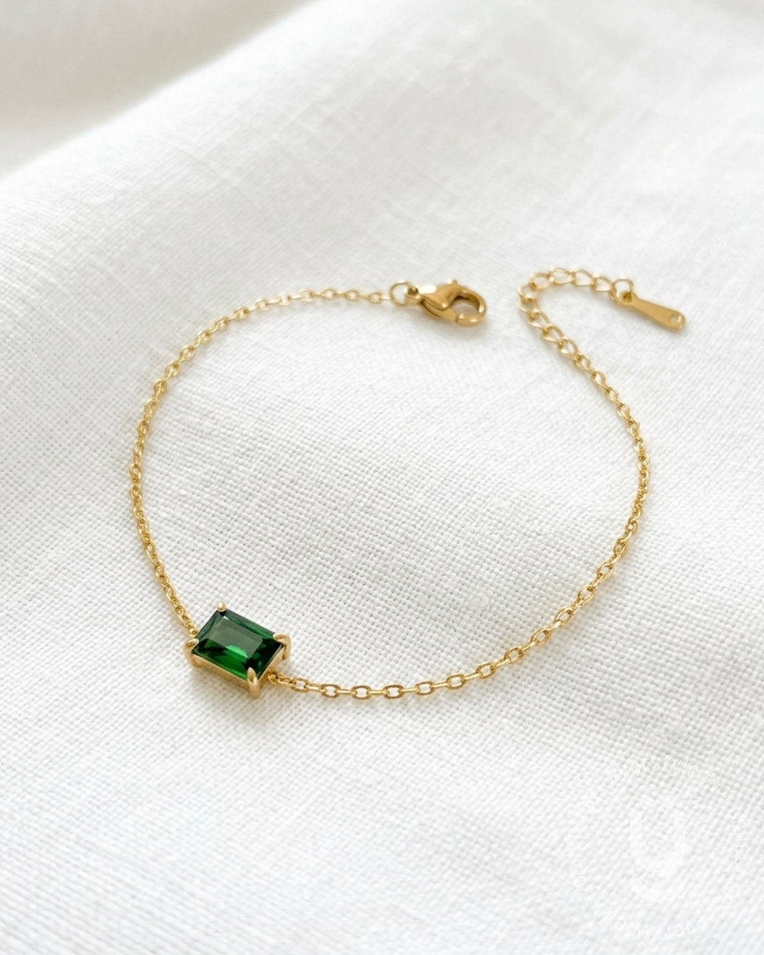 Anti-Tarnish Gold Green Diamond Stone Adjustable Bracelet