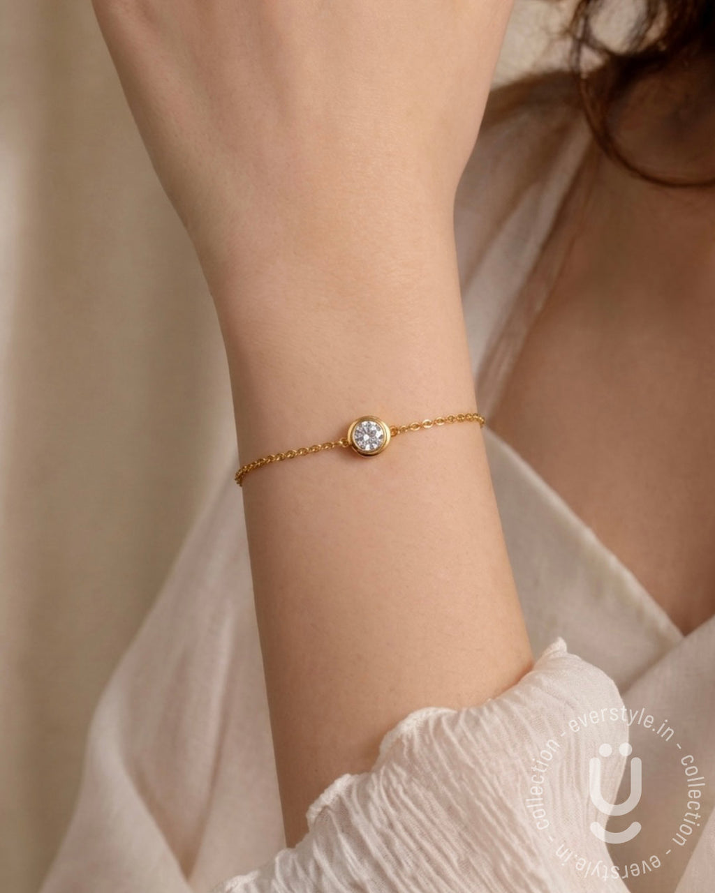 Anti-Tarnish Gold White Stone Adjustable Bracelet