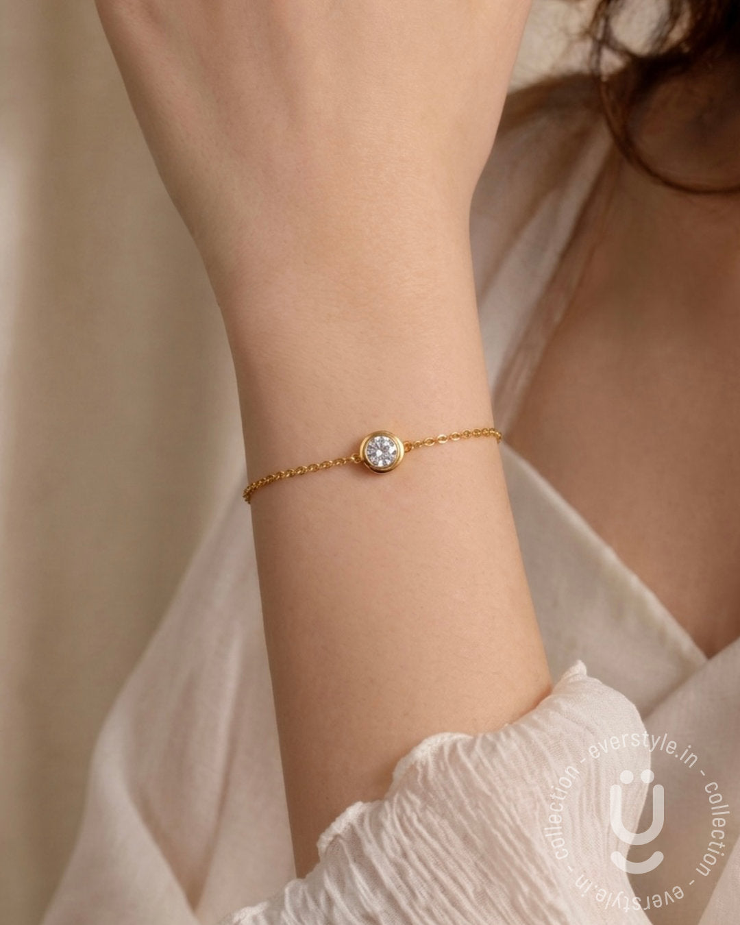 Anti-Tarnish Gold White Stone Adjustable Bracelet