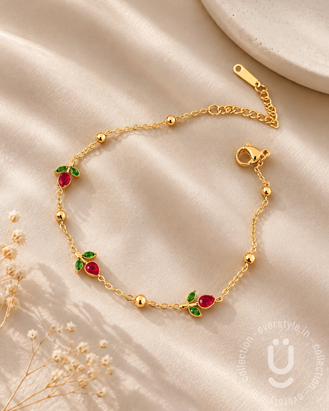 Anti-Tarnish Gold Red Tulip Adjustable Bracelet