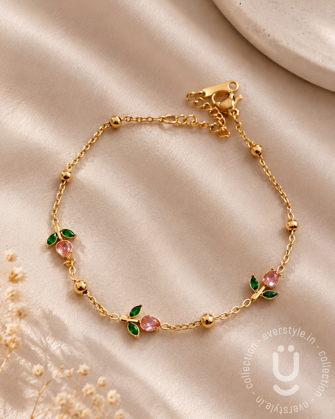 Anti-Tarnish Gold Pink Tulip Adjustable Bracelet