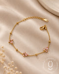 Anti-Tarnish Gold Pink Tulip Adjustable Bracelet