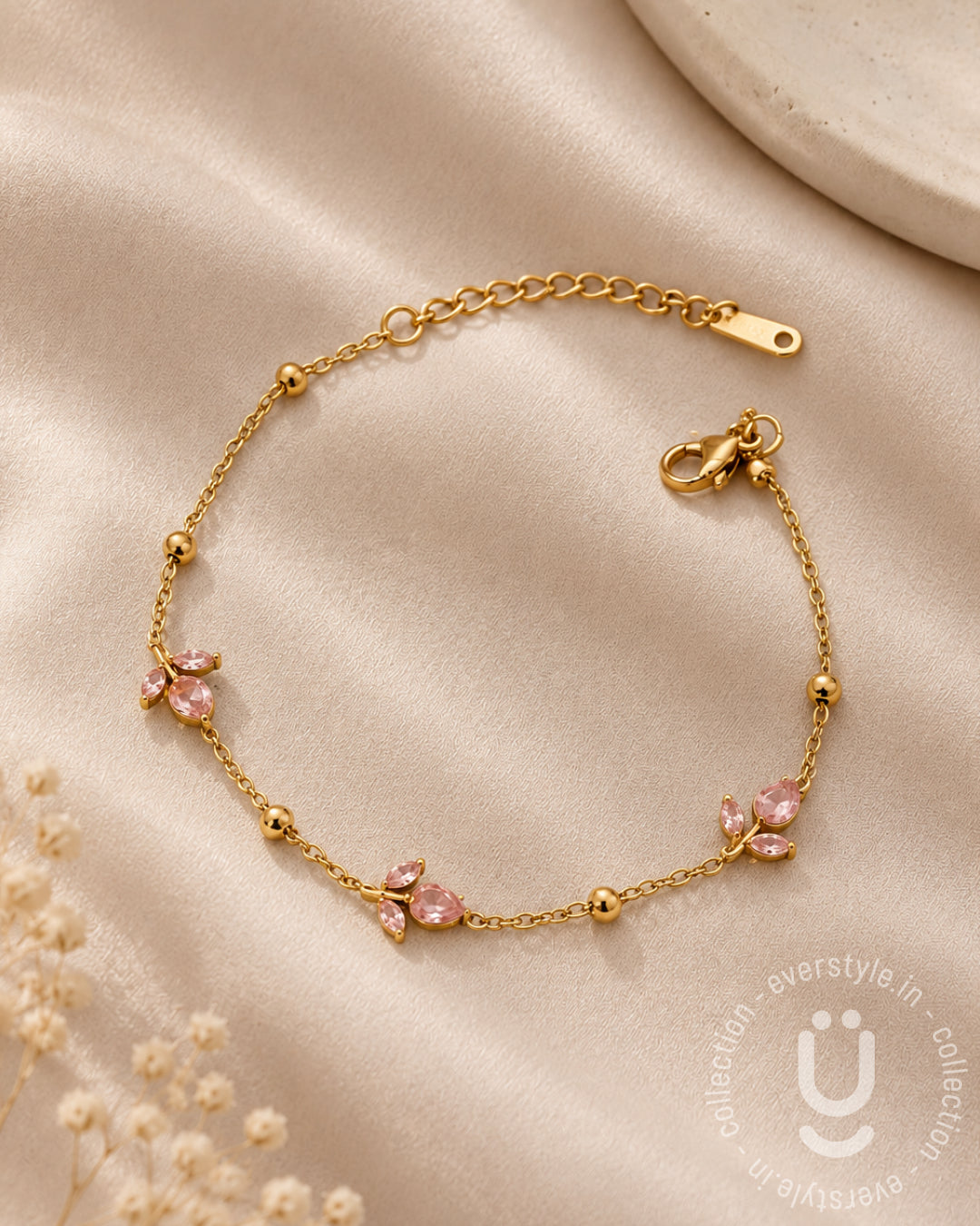 Anti-Tarnish Gold Pink Tulip Adjustable Bracelet