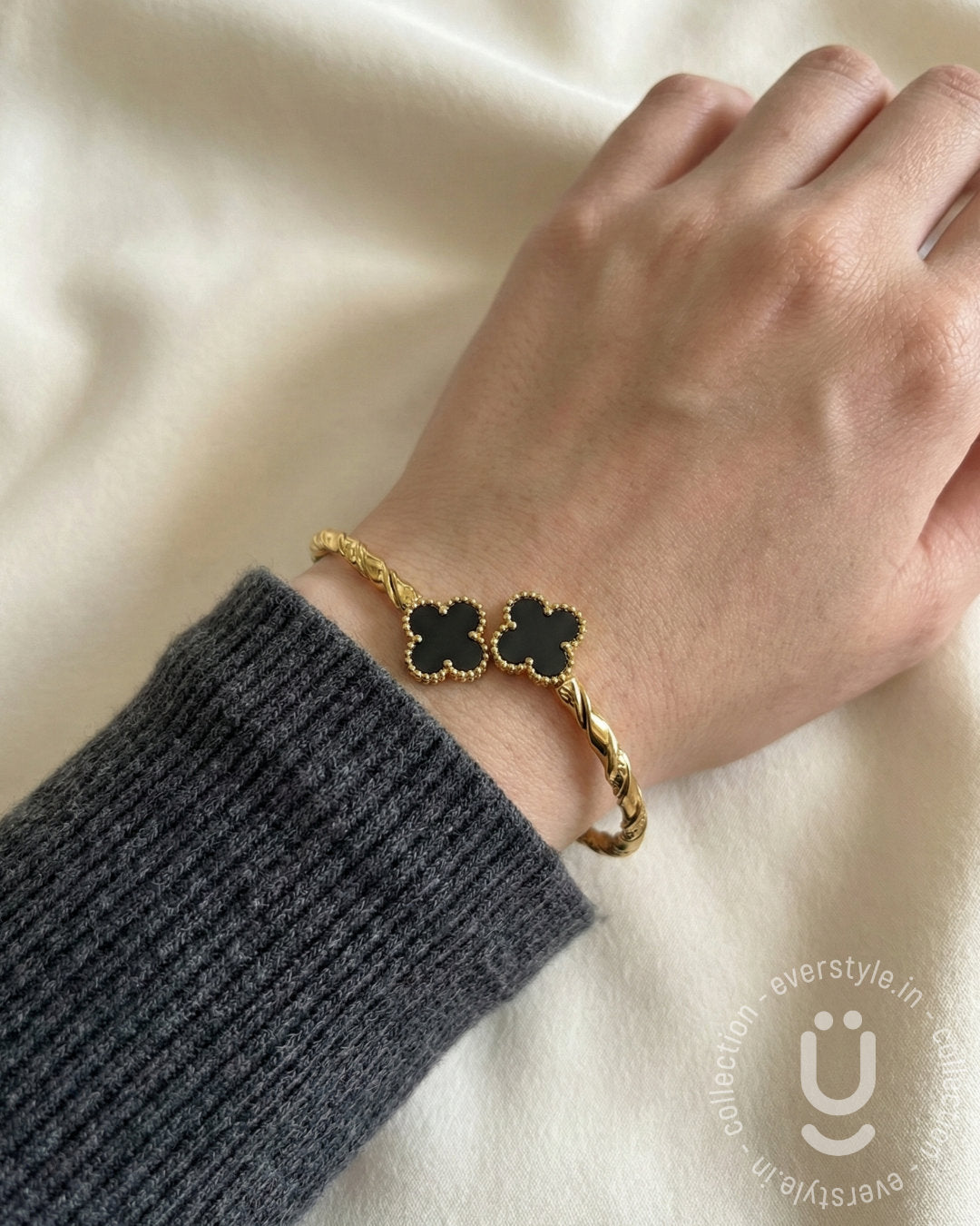 Anti-Tarnish Gold Clover Bangle Adjustable Size Medium