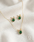 Anti-Tarnish Gold Green A.D Stone Necklace Set