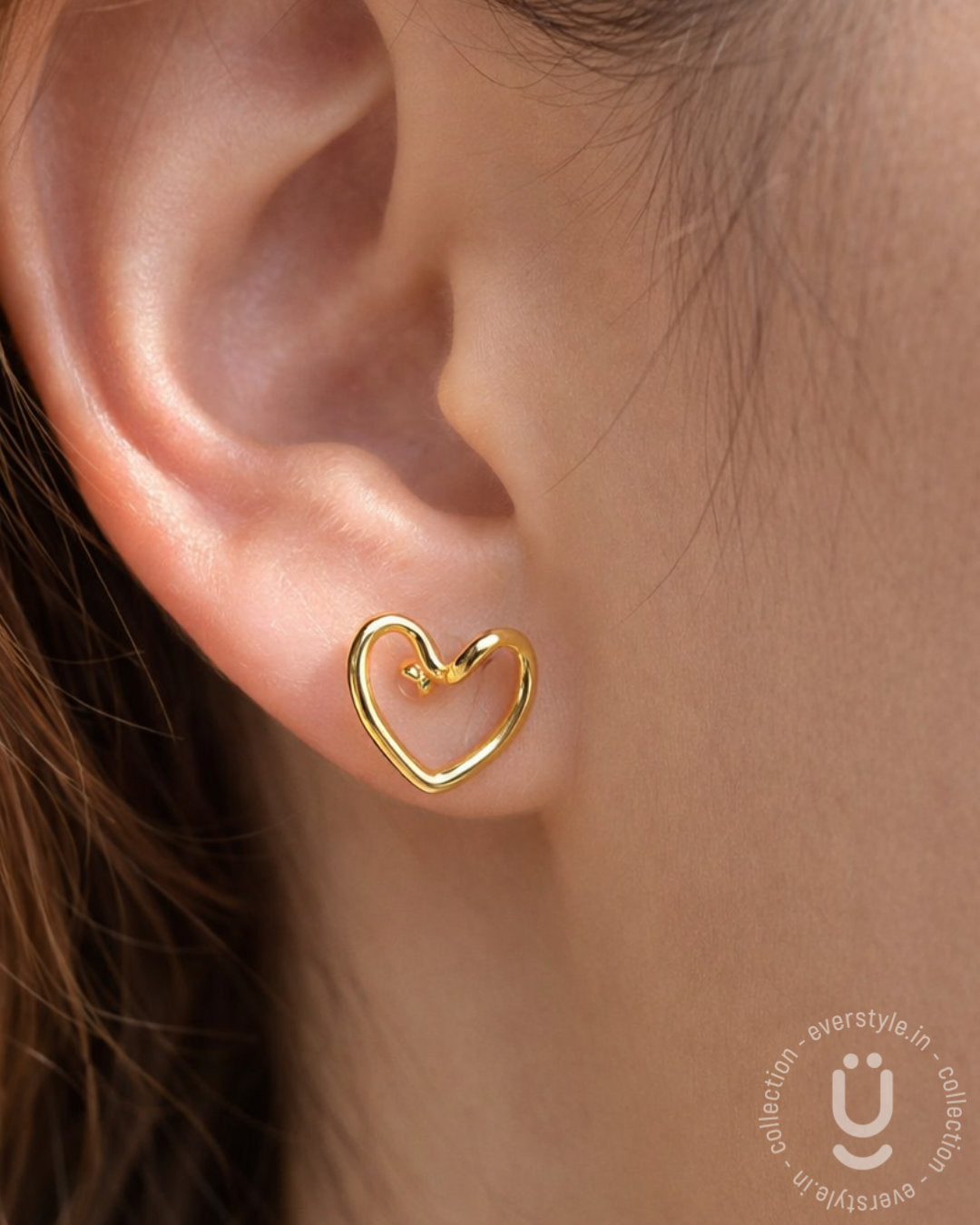 Anti-Tarnish Gold Heart Stud Earring