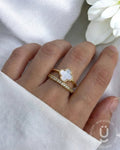 Anti-Tarnish Gold Clover White Finger Ring With Adjustable Size