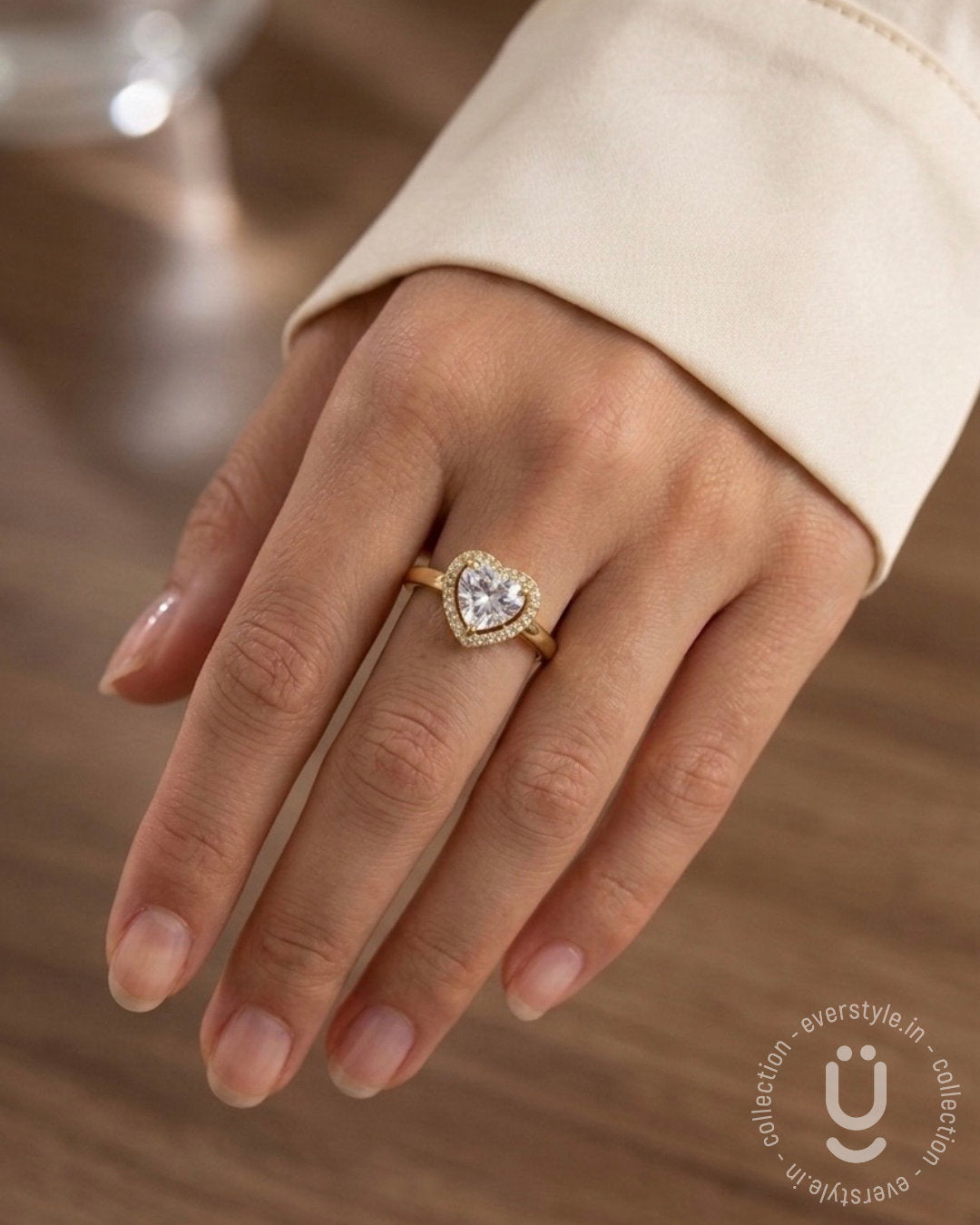 Anti-Tarnish Gold Heart stone Finger Ring With Adjustable Size