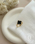 Anti-Tarnish Gold Black Clover Finger Ring With Adjustable Size