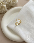Anti-Tarnish Gold White Clover Finger Ring With Adjustable Size