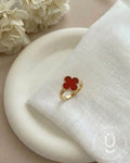 Anti-Tarnish Gold Red Clover Finger Ring With Adjustable Size