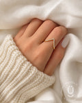 Anti-Tarnish Gold V Finger Ring With Stone Adjustable Size