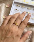 Anti-Tarnish Gold Finger Ring Round Stone Adjustable Size