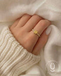 Anti-Tarnish Gold Finger Ring Square Stone Adjustable Size