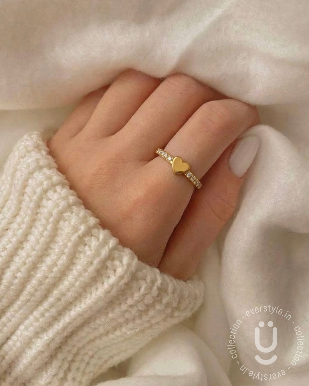 Anti-Tarnish Gold Finger Ring Heart Stone Adjustable Size