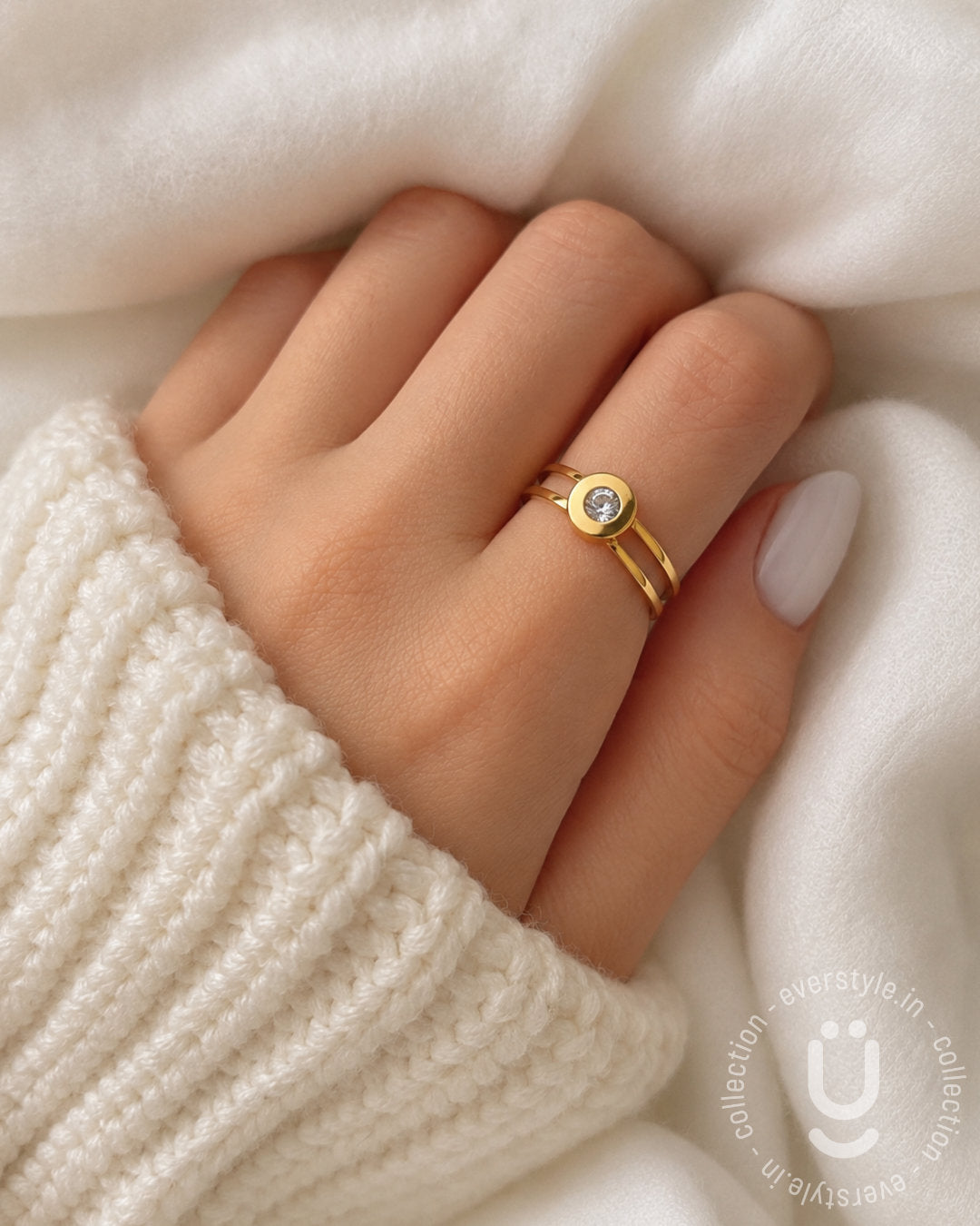 Anti-Tarnish Gold Finger Ring Stone Adjustable Size